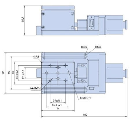 Mechanical Drawing of Motorized Linear Vertical Stage,Range of Travel 10 mm